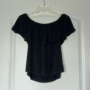 American Eagle Gray Flowy off the shoulder tee